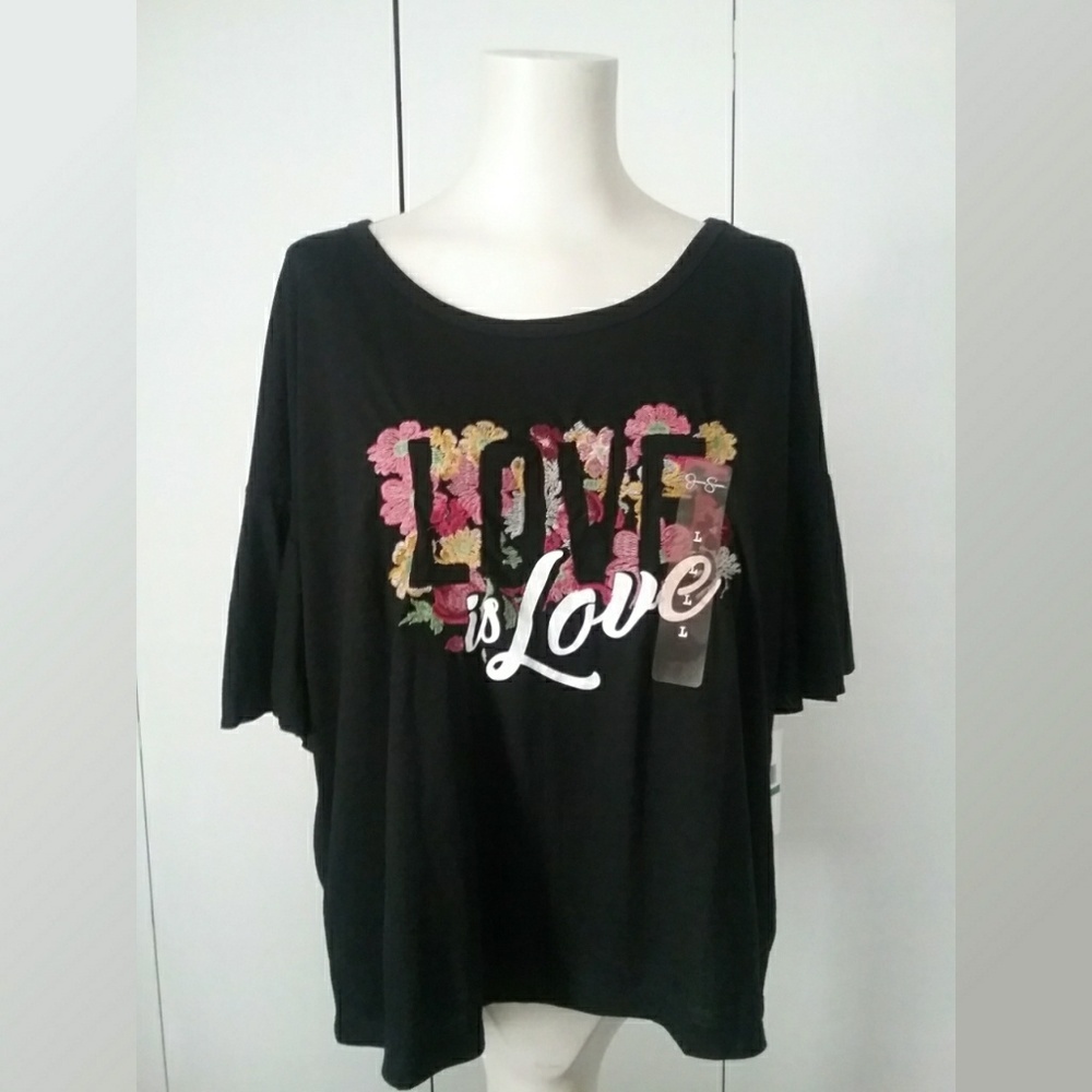 Jessica Simpson Black Floral Embroidered T Shirt